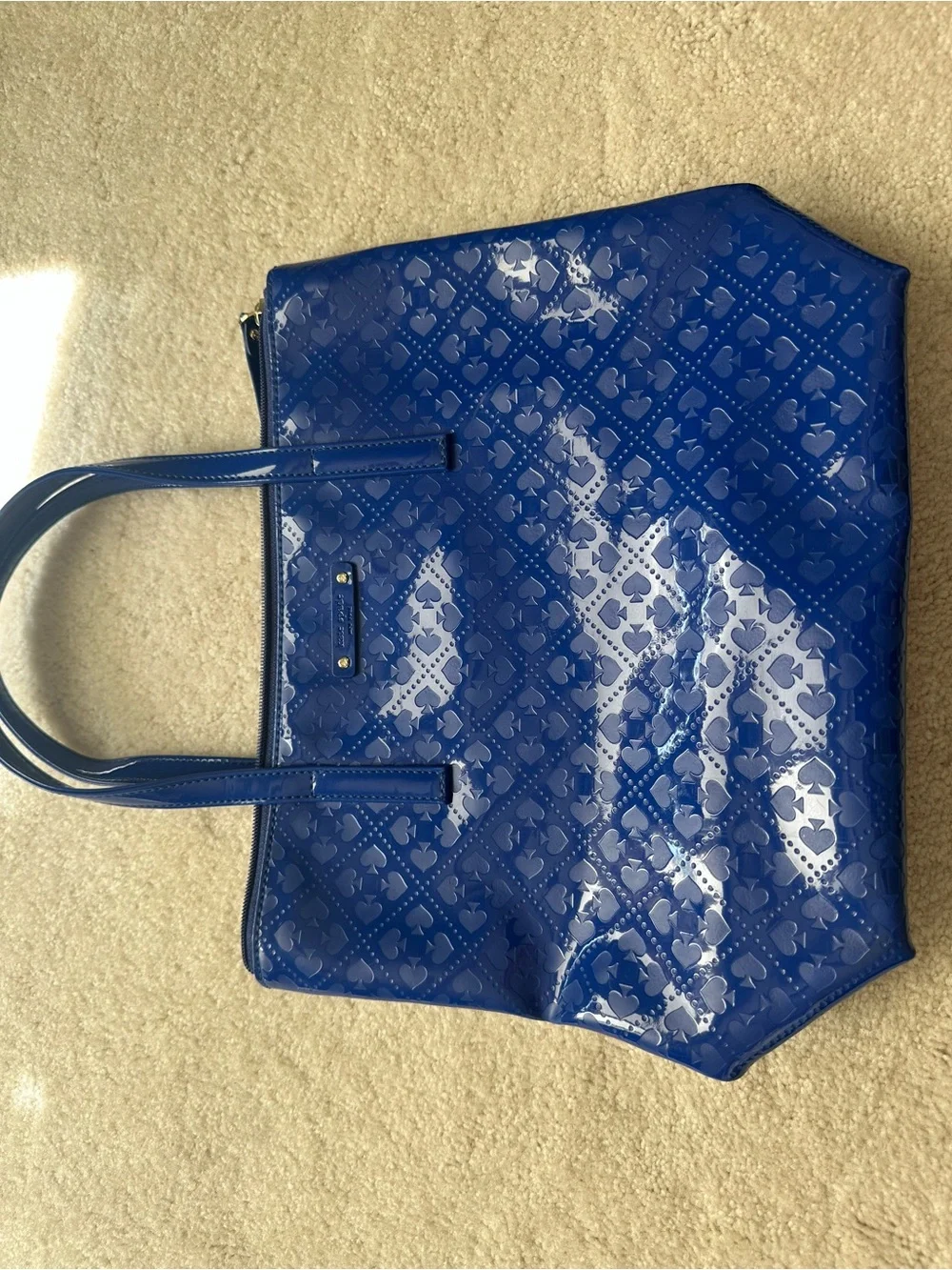 Kate Spade Blue Patent Heart & Club Embossed Tote
